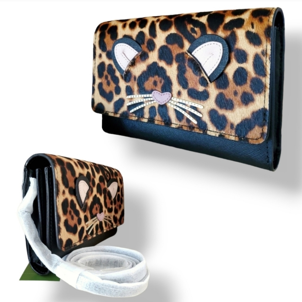 NWT Kate Spade Cat Run Wild Leopard Print Leather & Calf Hair Crossbody Bag